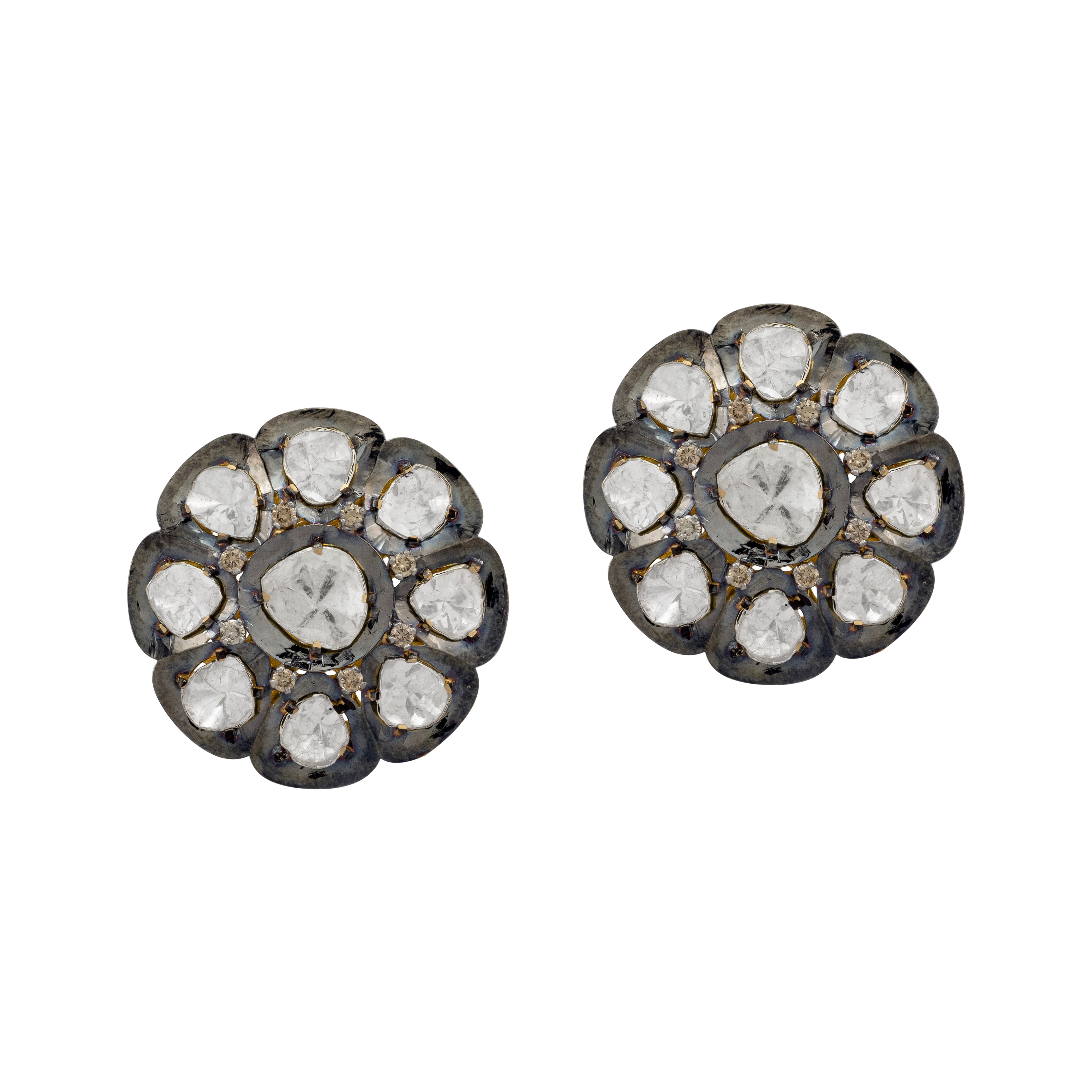 Circular Polki Studs in Black Finish